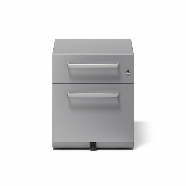 Rollcontainer Note™ mit Griff, 1 Universalschublade, 1 HR-Schublade, Farbe silber