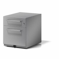 Rollcontainer Note™ mit Griff, 1 Universalschublade, 1 HR-Schublade, Farbe silber