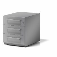 Rollcontainer Note™ mit Griff, 3 Universalschubladen, Farbe silber