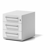 Rollcontainer Note™ mit Griff, 3 Universalschubladen, Farbe verkehrsweiß