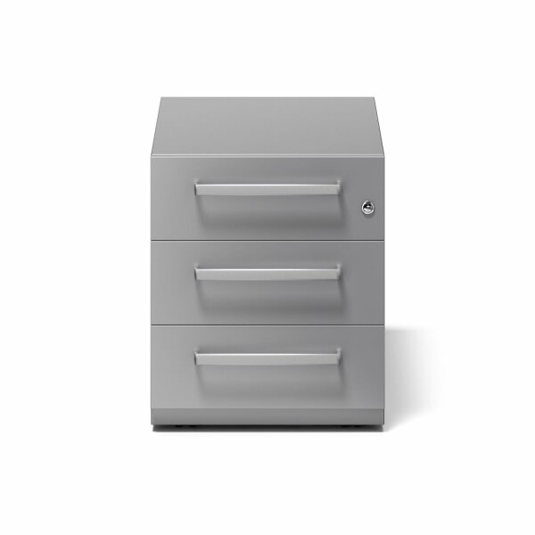 Rollcontainer Note™ mit Griff, 3 Universalschubladen, Farbe silber