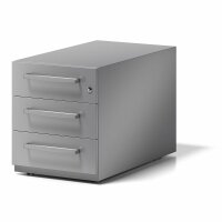 Rollcontainer Note™ mit Griff, 3 Universalschubladen, Farbe silber