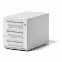 Rollcontainer Note™ mit Griff, 3 Universalschubladen, Farbe verkehrsweiß