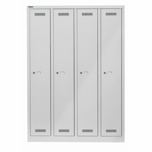 Bisley MonoBloc™ Garderobenschrank, 4 Abteile, je 1 Fach, Farbe lichtgrau