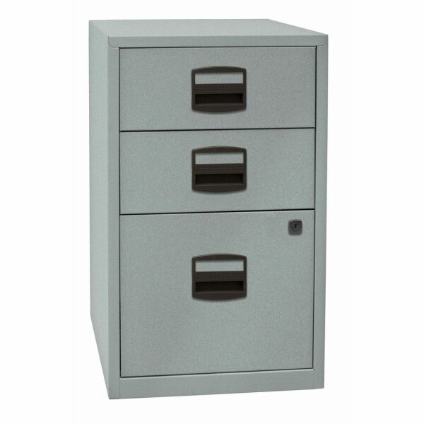 Beistellschrank PFA, 2 Universalschubladen, 1 HR-Schublade, Farbe silber