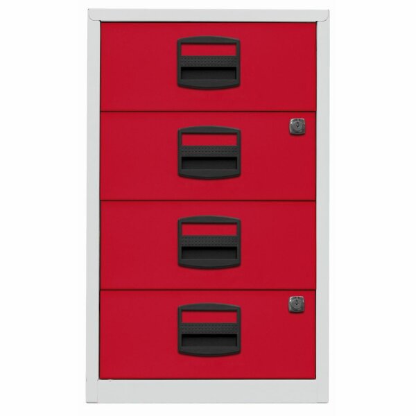 Beistellschrank PFA, 4 Universalschubladen, Farbe Korpus lichtgrau, Fronten kardinalrot