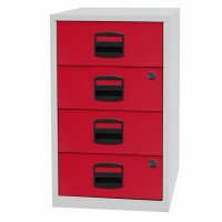 Beistellschrank PFA, 4 Universalschubladen, Farbe Korpus lichtgrau, Fronten kardinalrot