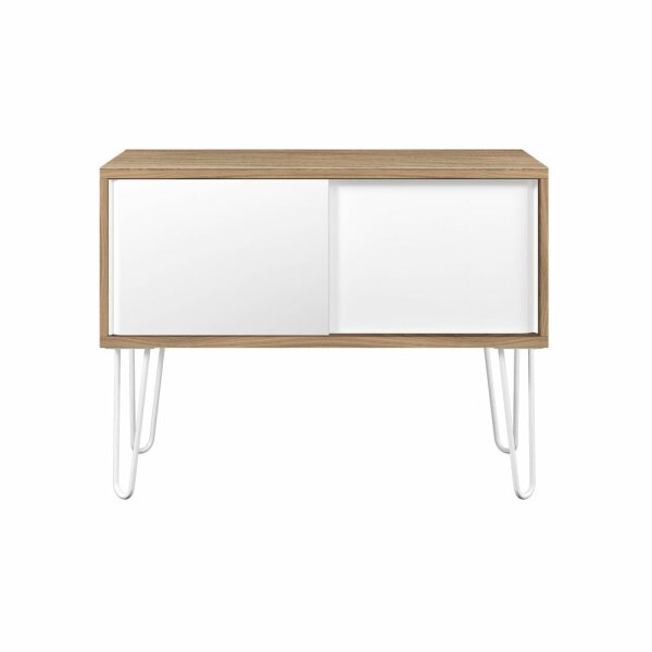 MultiRange Sideboard, Nussbaum, Schiebetüren aus Stahl, 4 Stahlfüße, Maße: H 752 x B 1000 x T 450 mm, Farbe: nussbaum/verkehrsweiß