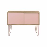 MultiRange Sideboard, Nussbaum, Schiebetüren aus Stahl, 4 Stahlfüße, Maße: H 752 x B 1000 x T 450 mm, Farbe: nussbaum/pastellpink