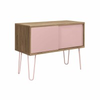 MultiRange Sideboard, Nussbaum, Schiebetüren aus Stahl, 4 Stahlfüße, Maße: H 752 x B 1000 x T 450 mm, Farbe: nussbaum/pastellpink