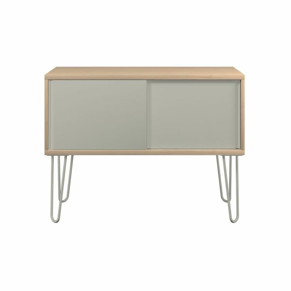 MultiRange Sideboard, natürliche Eiche, Schiebetüren aus Stahl, 4 Stahlfüße, Maße: H 752 x B 1000 x T 450 mm, Farbe: natürliche Eiche/lichtgrau