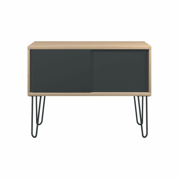 MultiRange Sideboard, natürliche Eiche, Schiebetüren aus Stahl, 4 Stahlfüße, Maße: H 752 x B 1000 x T 450 mm, Farbe: natürliche Eiche/anthrazitgrau