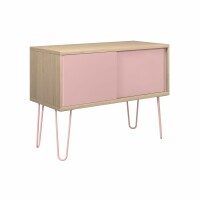 MultiRange Sideboard, natürliche Eiche, Schiebetüren aus Stahl, 4 Stahlfüße, Maße: H 752 x B 1000 x T 450 mm, Farbe: natürliche Eiche/pastellpink