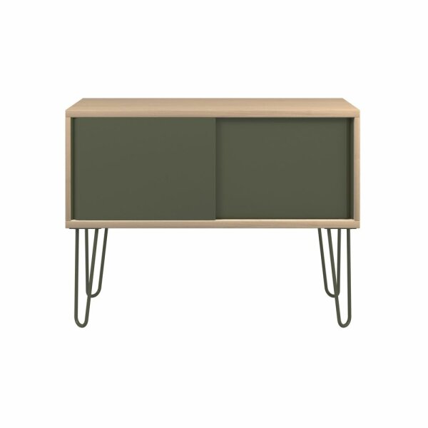 MultiRange Sideboard, natürliche Eiche, Schiebetüren aus Stahl, 4 Stahlfüße, Maße: H 752 x B 1000 x T 450 mm, Farbe: natürliche Eiche/olivgrün