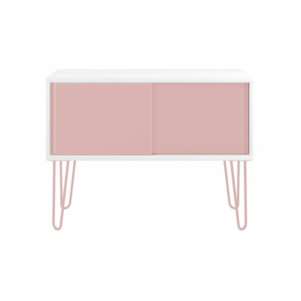 MultiRange Sideboard, weiß, Schiebetüren aus Stahl, 4 Stahlfüße, Maße: H 752 x B 1000 x T 450 mm, Farbe: weiß/pastellpink