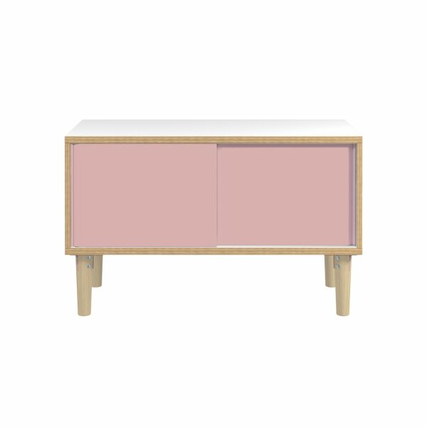Poise Sideboard, Plywood, Schiebetüren in pastellpink, 4 Füße aus Eiche, H 621 x B 1000 x 450 mm