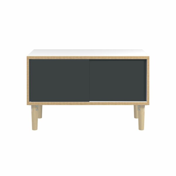 Poise Sideboard, Plywood, Schiebetüren in anthrazitgrau, 4 Füße aus Eiche, H 621 x B 1000 x 450 mm