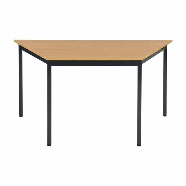 Bisley Mehrzwecktisch, Trapez, Gestell aus Stahl, 30 x 30 mm, pulverbeschichtet, Farbe: 333 schwarz; Tischplatte 19 mm, melaminharzbeschichtet, hochabriebsfest, Dekor: BC buche; Maße: H 740 x B 1400 x T 700 mm