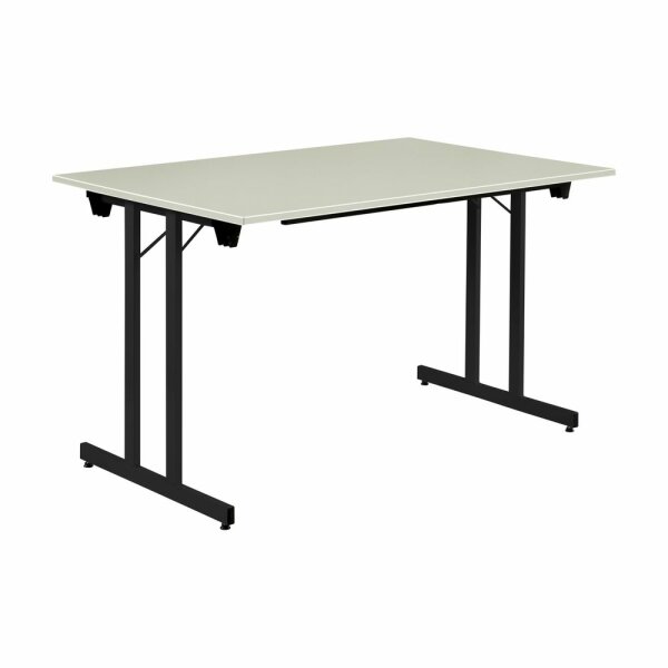 Bisley Klapptisch, rechteckig, mit Einrastfunktion/Verstellsperre, Gestell aus Stahl, pulverbeschichtet, Farbe: 333 schwarz; Tischplatte 19 mm, melaminharzbeschichtet, hochabriebsfest, Dekor: G grau; Maße: H 740 x B 1200 x T 600 mm