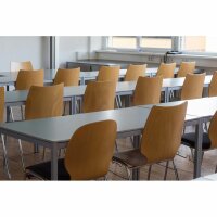 Bisley Klapptisch, rechteckig, mit Einrastfunktion/Verstellsperre, Gestell aus Stahl, pulverbeschichtet, Farbe: 333 schwarz; Tischplatte 19 mm, melaminharzbeschichtet, hochabriebsfest, Dekor: G grau; Maße: H 740 x B 1200 x T 600 mm