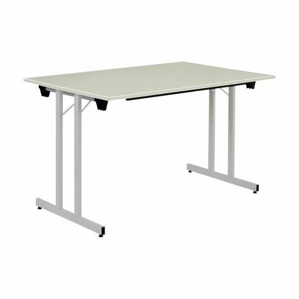 Bisley Klapptisch, rechteckig, mit Einrastfunktion/Verstellsperre, Gestell aus Stahl, pulverbeschichtet, Farbe: 300 aluminium; Tischplatte 19 mm, melaminharzbeschichtet, hochabriebsfest, Dekor: G grau; Maße: H 740 x B 1200 x T 700 mm