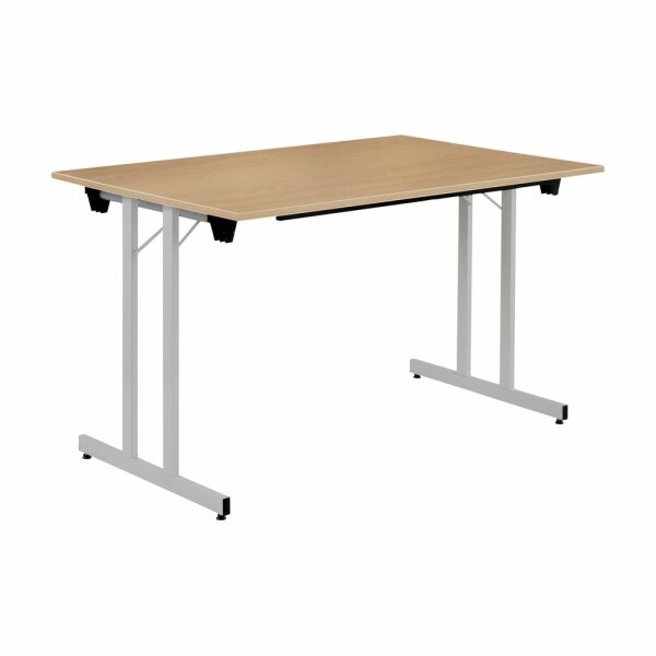 Bisley Klapptisch, rechteckig, mit Einrastfunktion/Verstellsperre, Gestell aus Stahl, pulverbeschichtet, Farbe: 300 aluminium; Tischplatte 19 mm, melaminharzbeschichtet, hochabriebsfest, Dekor: BC buche; Maße: H 740 x B 1200 x T 700 mm