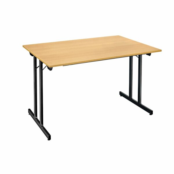 Bisley Klapptisch, rechteckig, mit Einrastfunktion/Verstellsperre, Gestell aus Stahl, pulverbeschichtet, Farbe: 333 schwarz; Tischplatte 19 mm, melaminharzbeschichtet, hochabriebsfest, Dekor: BC buche; Maße: H 740 x B 1400 x T 800 mm
