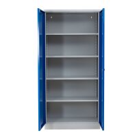G-Office Gürkan FLC.19/N Flügeltürenschrank, 195 x 92 x 42 cm (HxBxT), 7035 Lichtgrau, 5010 Enzianblau, Eurolock-Griff