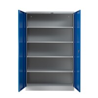 G-Office Gürkan FLC.192/N Flügeltürenschrank, 195 x 120 x 42 cm (HxBxT), 7035 Lichtgrau, 5010 Enzianblau, Eurolock-Griff