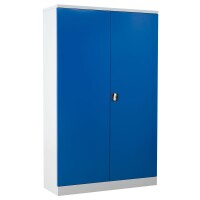 G-Office Gürkan FLC.192/N Flügeltürenschrank, 195 x 120 x 42 cm (HxBxT), 7035 Lichtgrau, 5010 Enzianblau, Eurolock-Griff