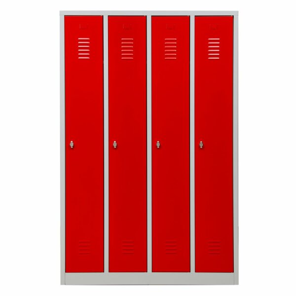G-Office Gürkan WRC/4.18117 Durchgehender Garderobenschrank, 180 x 117 x 50 cm (HxBxT), 7035 Lichtgrau, 3000 Feuerrot, Drehriegel
