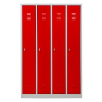 G-Office Gürkan WRC/4.18117 Durchgehender Garderobenschrank, 180 x 117 x 50 cm (HxBxT), 7035 Lichtgrau, 3000 Feuerrot, Drehriegel