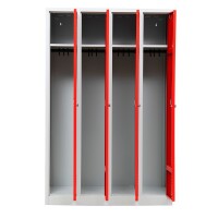 G-Office Gürkan WRC/4.18117 Durchgehender Garderobenschrank, 180 x 117 x 50 cm (HxBxT), 7035 Lichtgrau, 3000 Feuerrot, Drehriegel