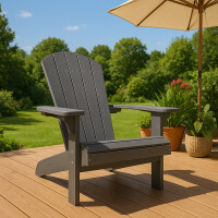Adirondack Gartenstuhl dunkelgrau hochwertige Holzoptik – stabil & wetterfest aus Kunststoff, perfekt für Terrasse, Balkon & Garten