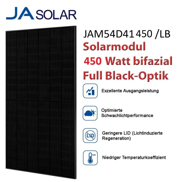 JA Solar JAM54D41-450/LB 450W Solarpanel FULL BLACK,  BIFAZIAL zur Abholung, 0% USt