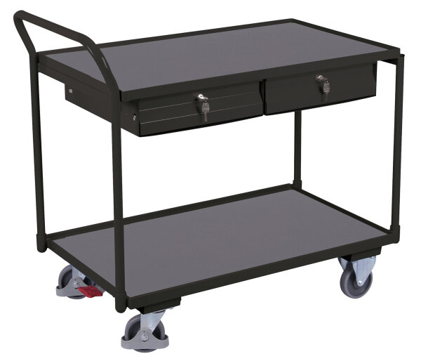 VARIOfit Tischwagen mit 2 Ladeflächen und 2 Schubladen, 1125 x 625 x 1010 mm (BxTxH)