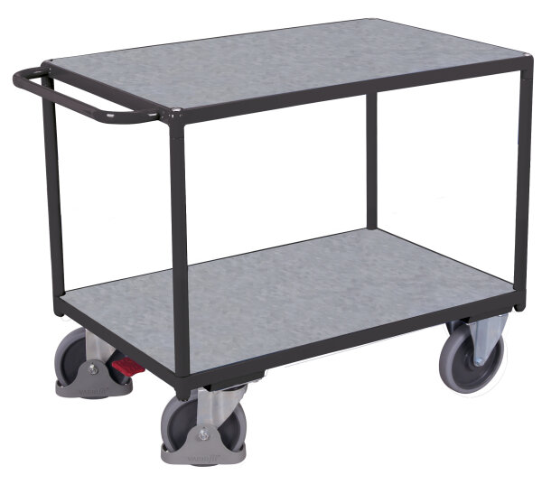 VARIOfit Schwerer Tischwagen mit 2 Zinkblechladeflächen, 1390 x 800 x 920 mm (BxTxH)