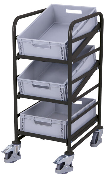 VARIOfit Eurokastenwagen mit 3 Kunststoffkästen, 520 x 665 x 1160 mm (BxTxH)
