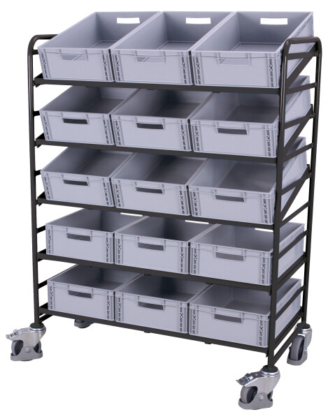 VARIOfit Eurokastenwagen mit 15 Kunststoffkästen, 1350 x 665 x 1785 mm  (BxTxH)