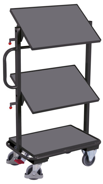 VARIOfit Beistellwagen mit 3 Holzböden, neigbar, 815 x 455 x 1185 mm (BxTxH)