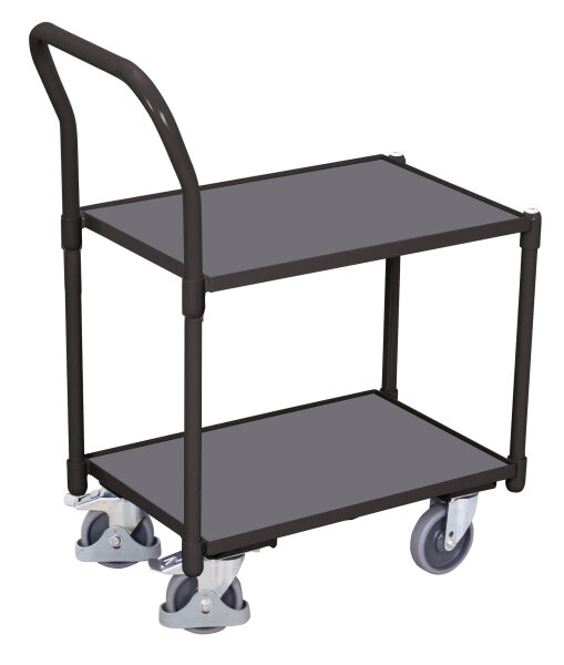 VARIOfit Euro-System-Roller mit 2 Ladeflächen (10 mm Rand) und Schiebebügel, 770 x 415 x 950 mm (BxTxH)