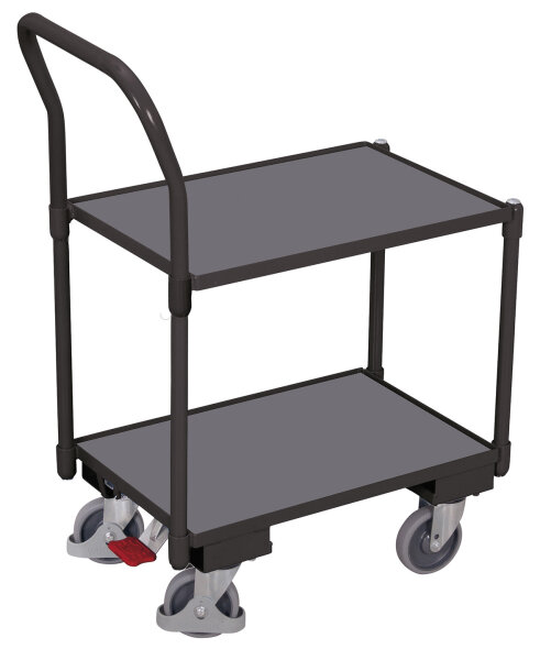 VARIOfit Euro-System-Roller mit 2 Ladeflächen (10 mm Rand) und Schiebebügel, 770 x 415 x 990 mm (BxTxH)