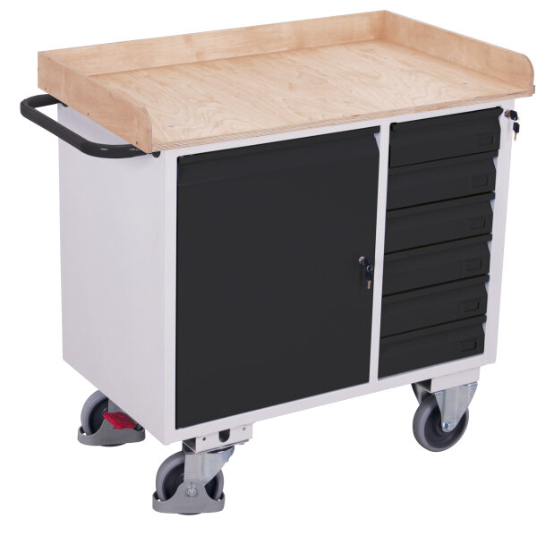 VARIOfit Werkstattwagen mit 6 Schubladen und Rand, 1125 x 610 x 1040 mm (BxTxH)