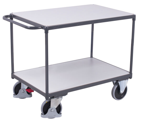 VARIOfit Schwerer ESD Tischwagen mit 2 Ladeflächen, 1390 x 800 x 920 mm (BxTxH)