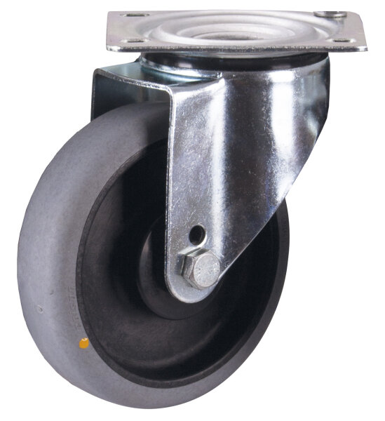 VARIOfit Lenkrolle elektrisch leitfähig, 160 x 40 mm, grau, Polypropylen - Rollenkörper mit elastischem antistatischem Performa Gummireifen