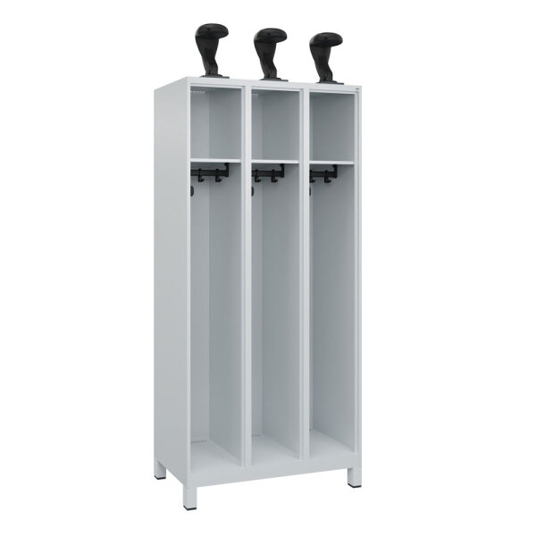 C+P Feuerwehrspind Expert, 3 Abteile, 1850x900x500 mm mit Helmhalter, RAL 7035 lichtgrau, Füße