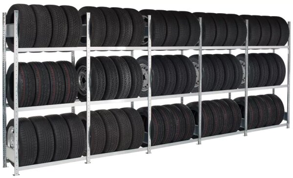 SCHULTE Container-Regalset für 20-Container, bis zu 120 Räder, 2x 2000 x 5684 x 400 mm (HxBxT), verzinkt, 10 Regalfelder