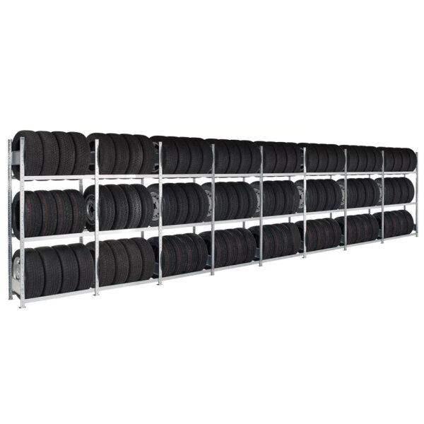 SCHULTE Container-Regalset für 40-Fuß-Container, bis zu 276 Räder, 2000 x 11752 x 400 mm (HxBxT), verzinkt, 16 Regalfelder
