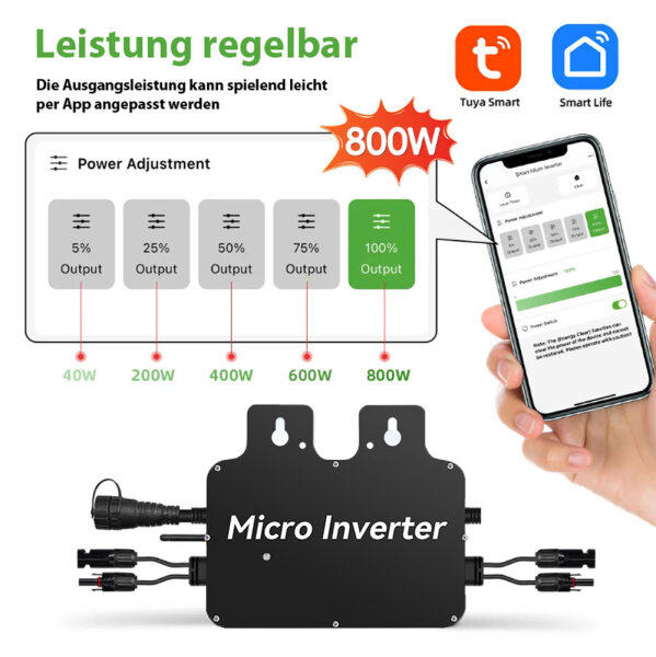 800W Balkonkraftwerk-Wechselrichter Inverter mit WIFI/App & VDE-AR-N 4105