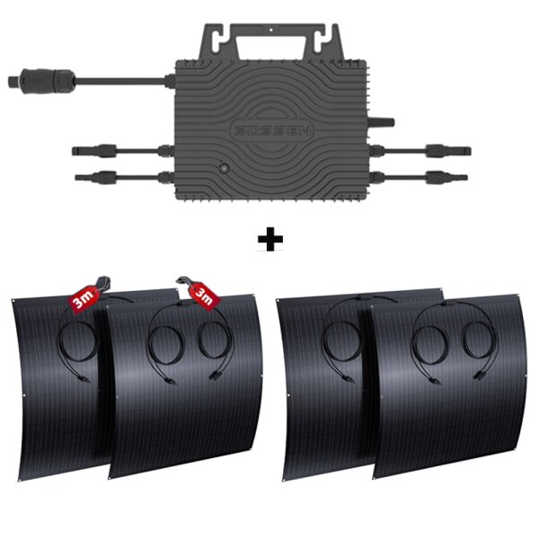 Komplett-Set SOSSEN Micro-Wechselrichter 800W 2x MPPT IP67 WiFi + 4x 240W FLEXIBLES Solarpanel